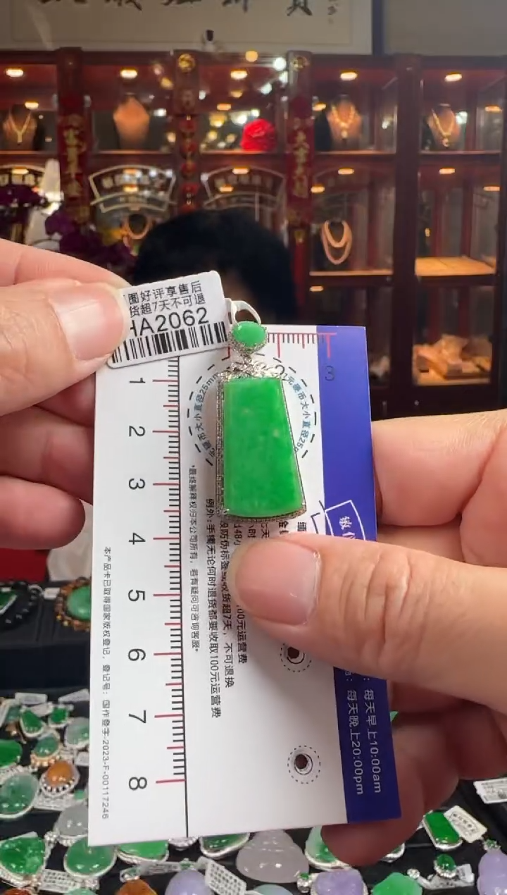 【闪购商品】翡翠颈饰18K金镶嵌HA2062 冰绿无事牌