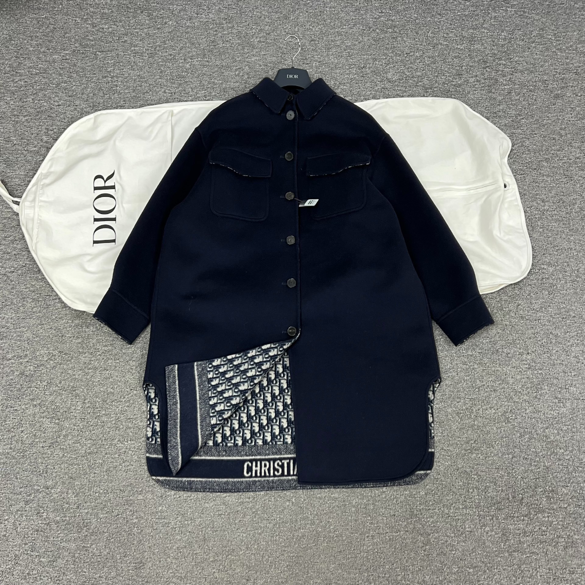 未使用 DIOR/迪奥 Dior 排扣长袖大衣 深蓝/36