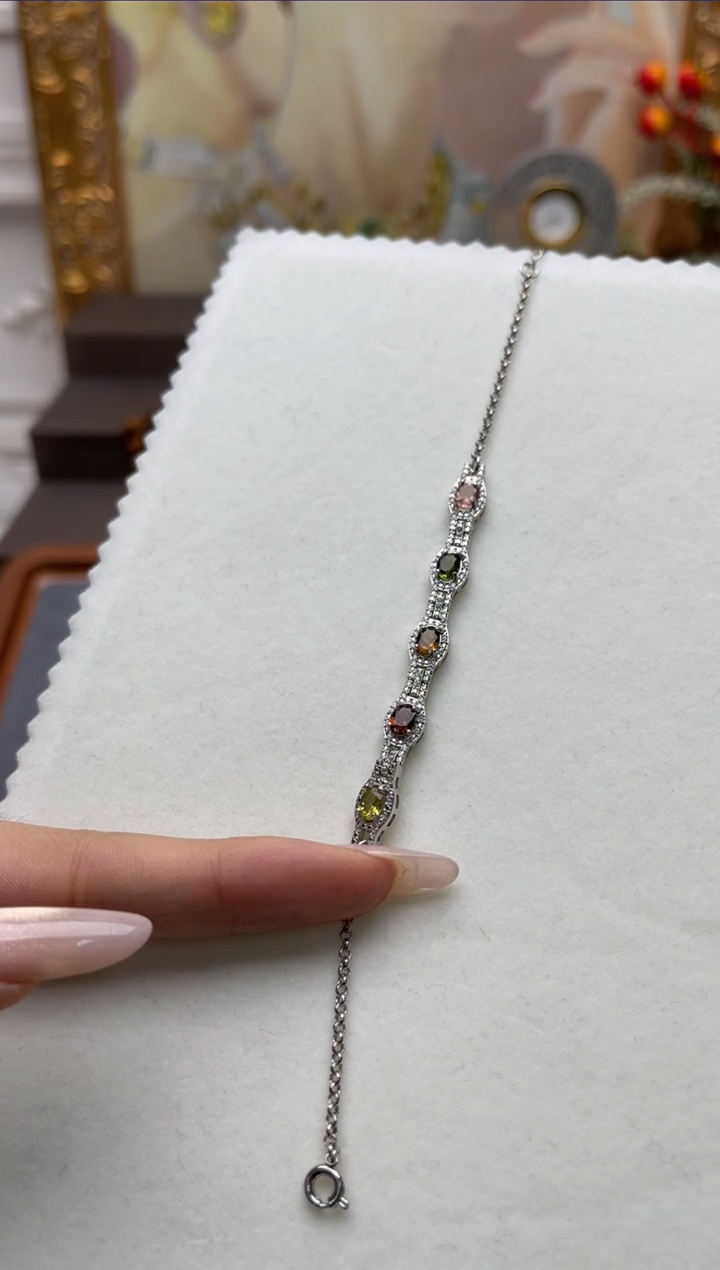 【闪购商品】碧玺手链银S925镶嵌as1495