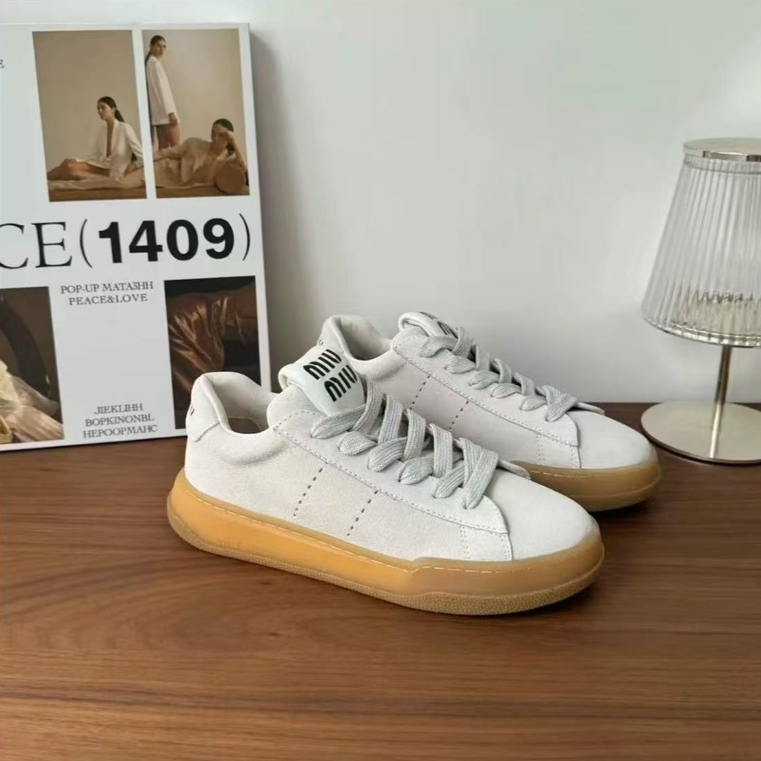 未使用 MIU MIU/缪缪 缪缪珍珠灰运动鞋 36