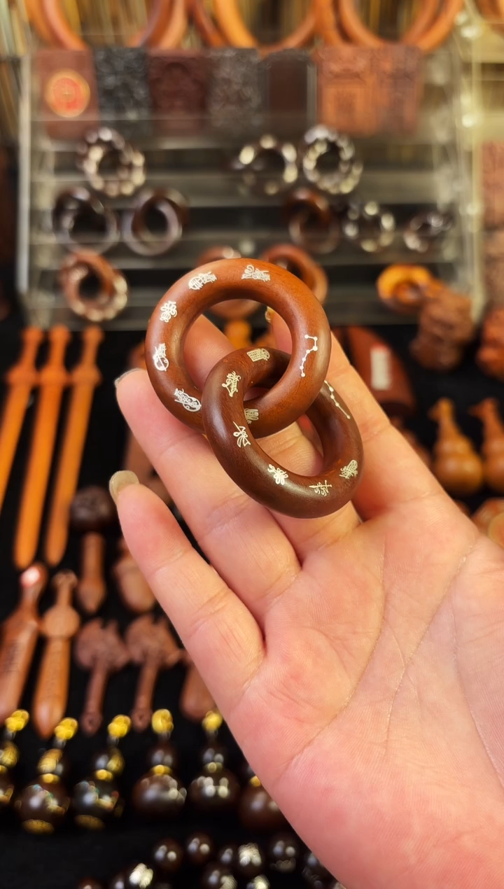 雷枣木老料  单面镶银五雷五路乾坤圈 2.5