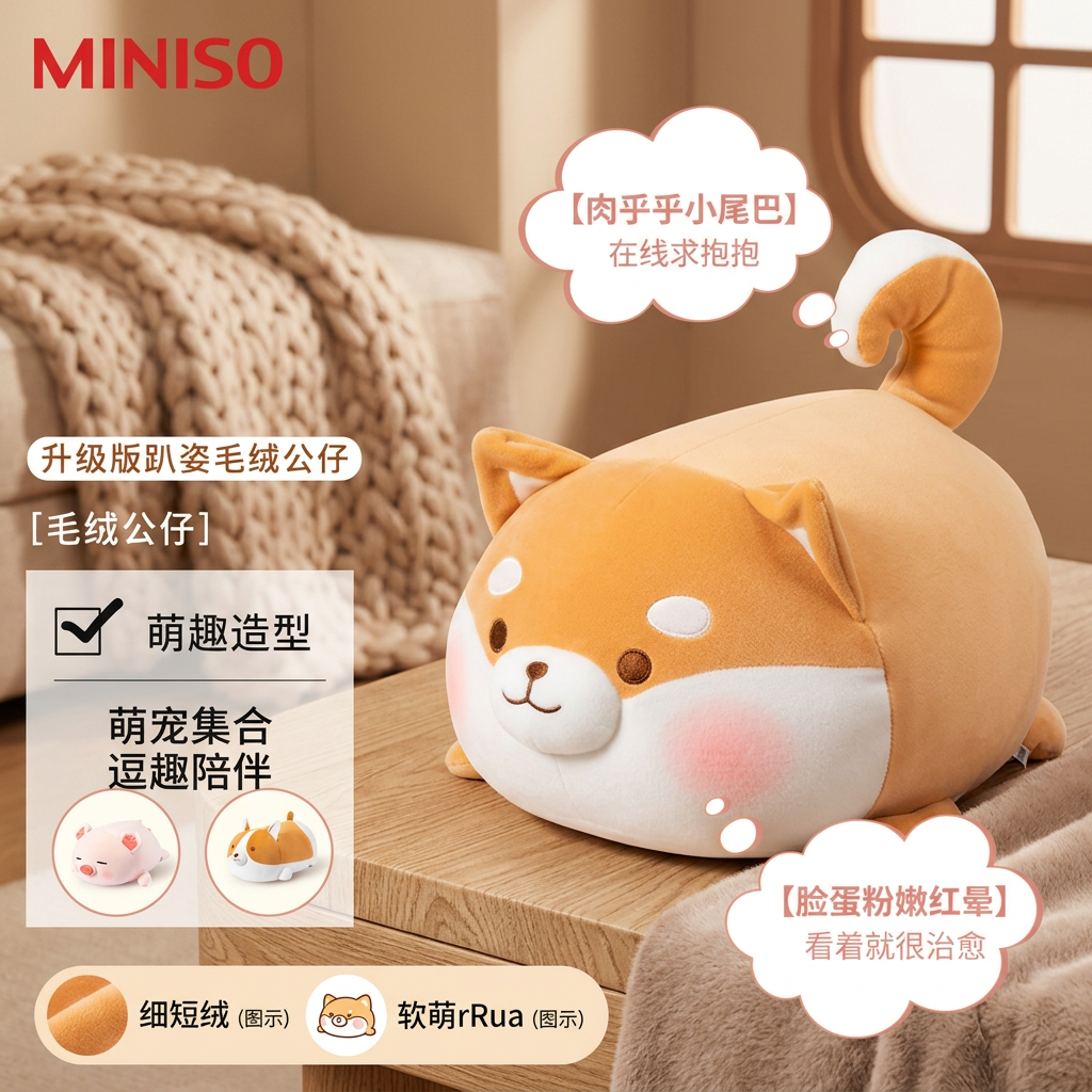 【名创优品】阿柴玩偶-正版玩具公仔娃娃睡觉抱枕生日礼物女可爱-MR