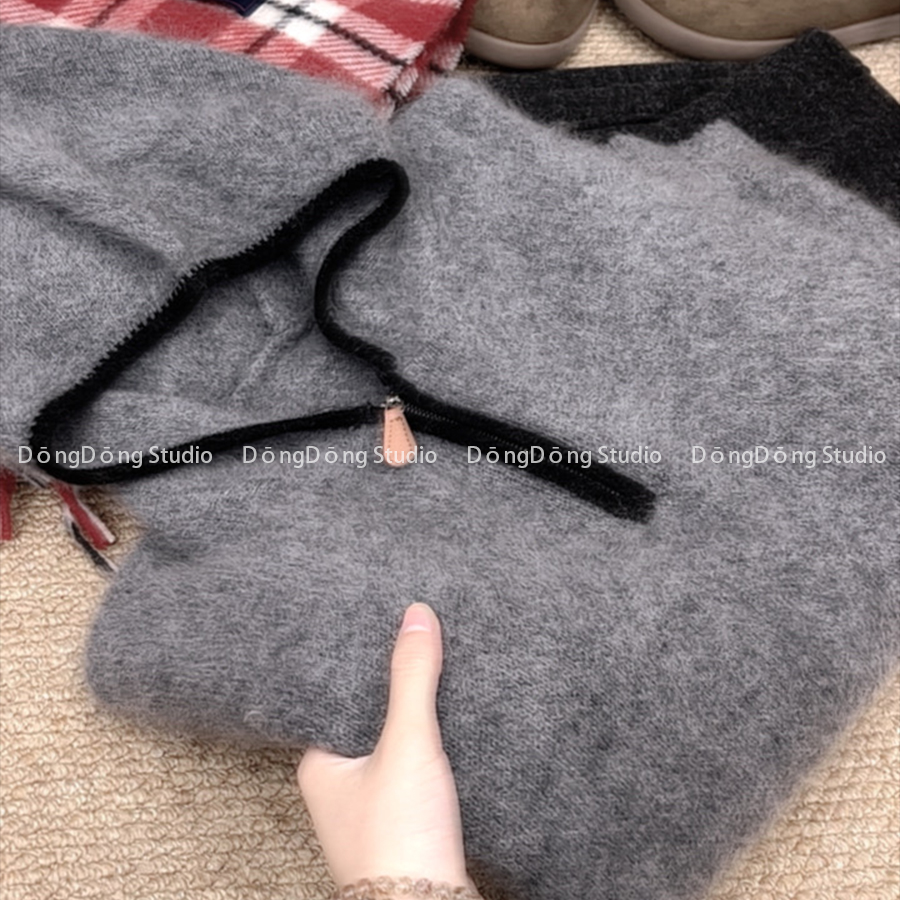 大角羊拉绒！【黑边大角羊】连帽套头纯色宽松长袖针织帽衫 7195