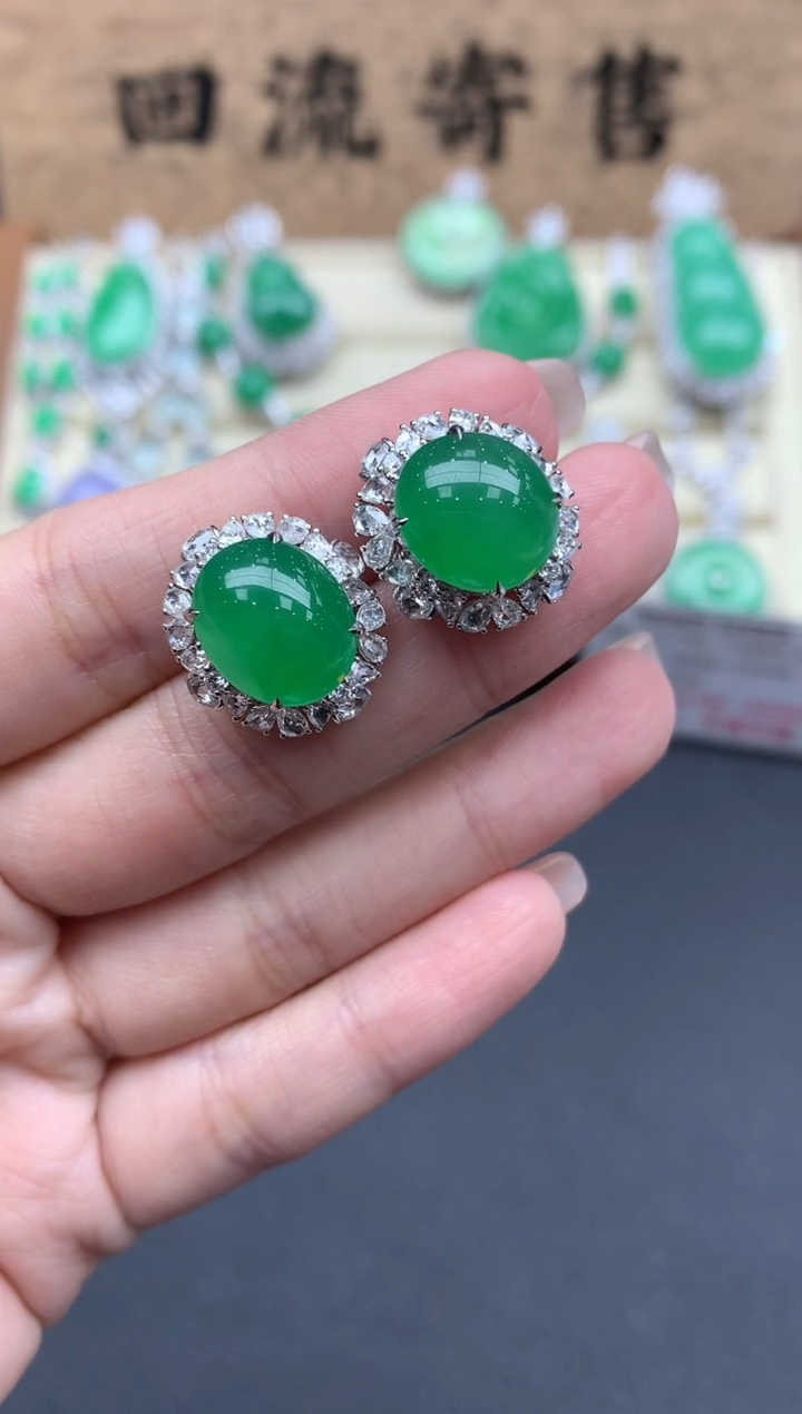 【闪购商品】翡翠耳饰18K金镶嵌647-中国好珍宝