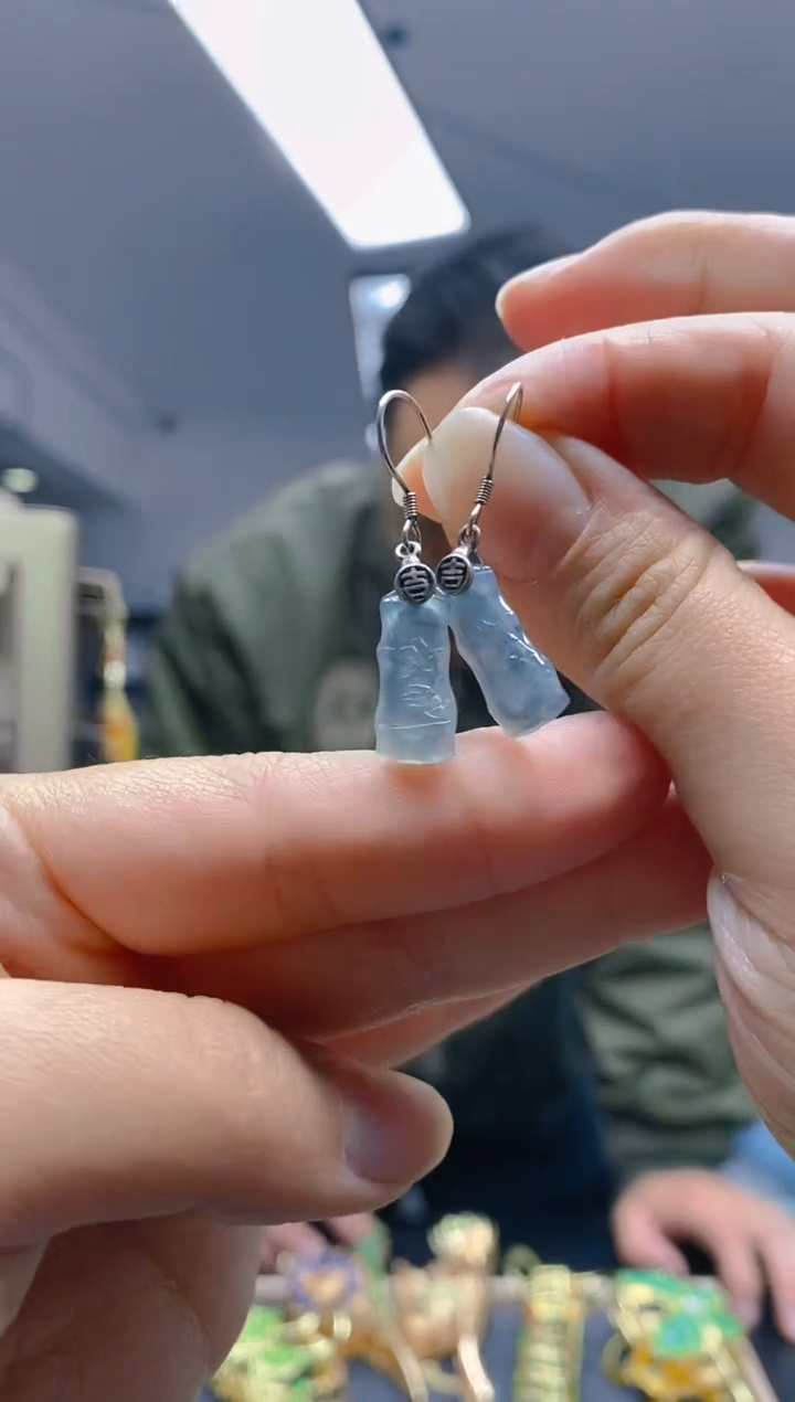 【闪购商品】翡翠耳饰银S925镶嵌0312翡翠耳钩