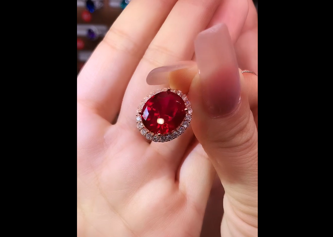 吊坠925银  S925银大克拉 精致豪华镶嵌红色轻奢吊坠01120