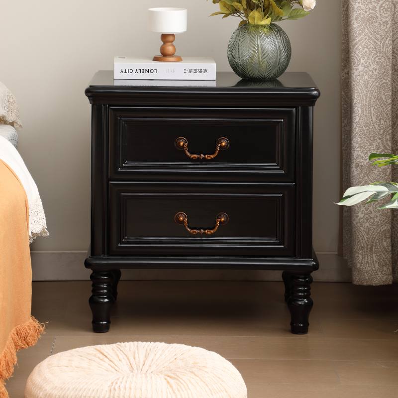 实木床头柜美式床边柜欧式卧室整装收纳家用简约迷你储物柜复古