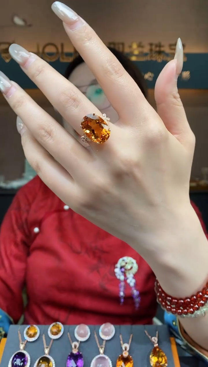 【闪购商品】黄晶戒指银S925镶嵌黄晶戒指