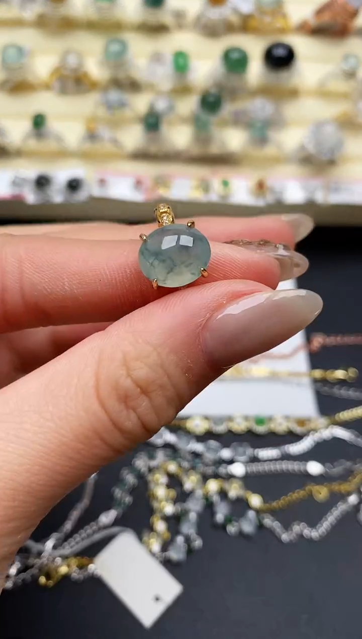 【闪购商品】翡翠戒指银S925镶嵌缅甸翡翠4   4+2