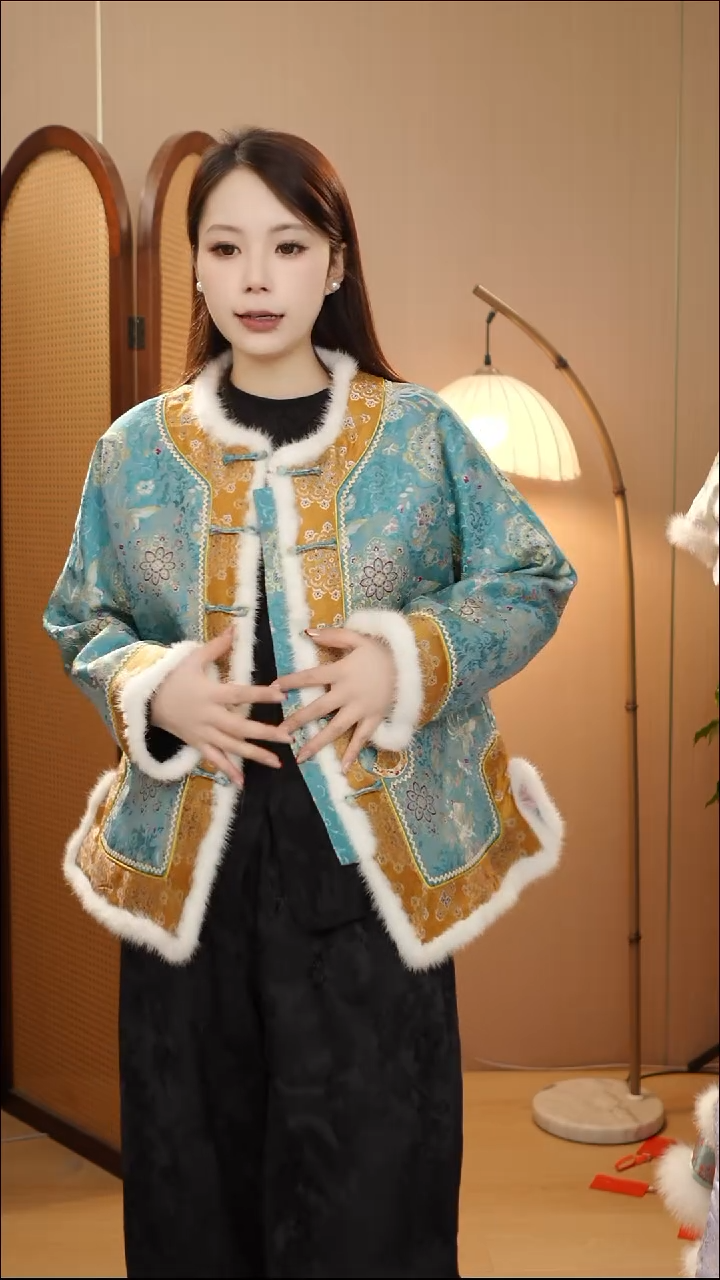 三马蓝凤凰夹棉外套    