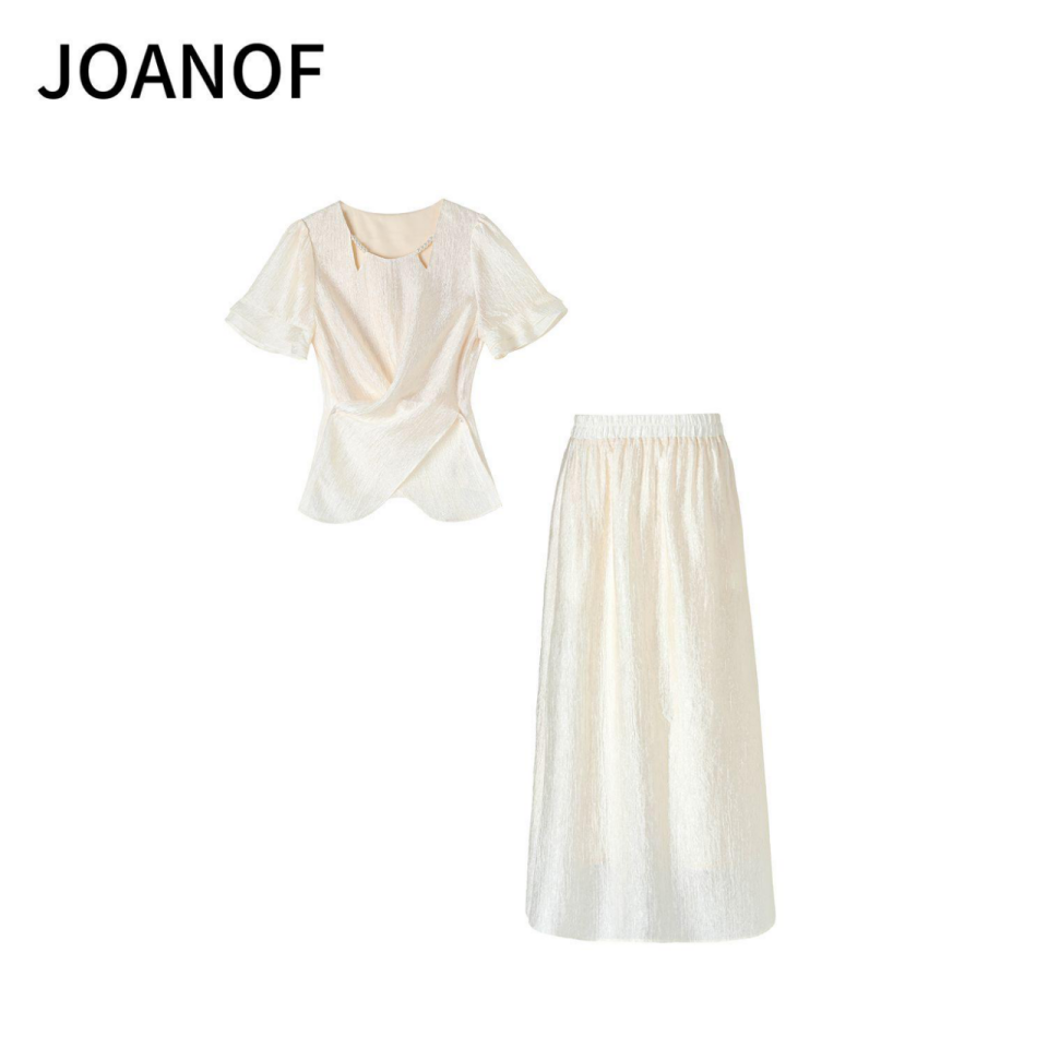 JOANOF通勤休闲风时尚轻奢重工短袖复古套装A25W0093