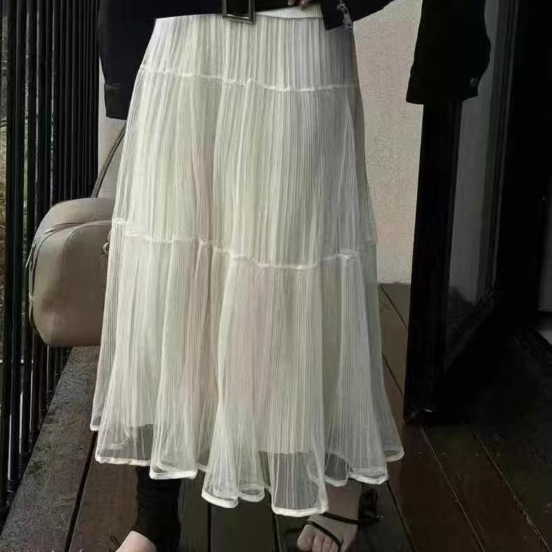 2025新款高腰洋气a字百褶裙垂感气质纱裙1156