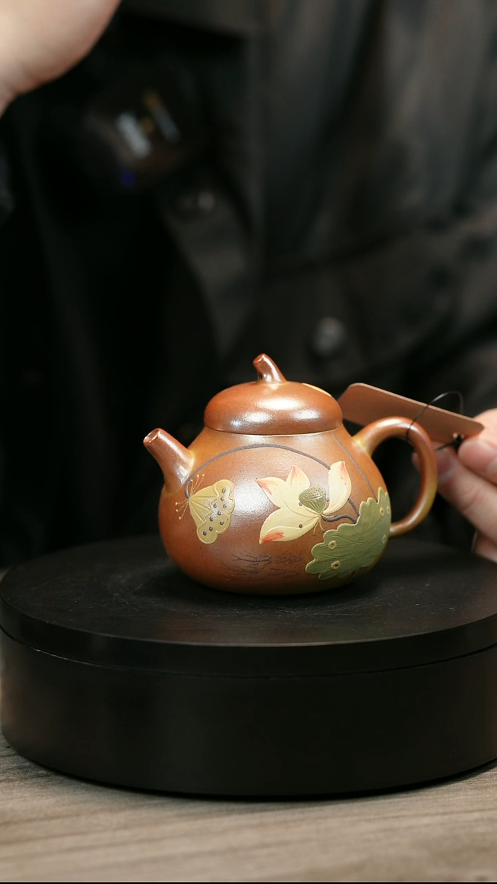 茶壶紫砂砚**️H2435李小琴堆绘莲花茄瓜