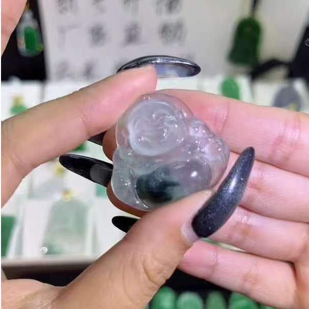 翡翠无镶嵌佛公黑飘花