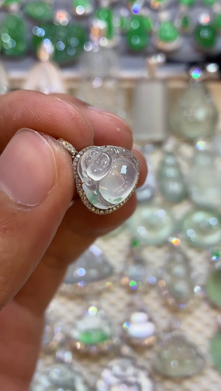 吊坠(不含链)18K金镶嵌翡翠哎***哦佛公