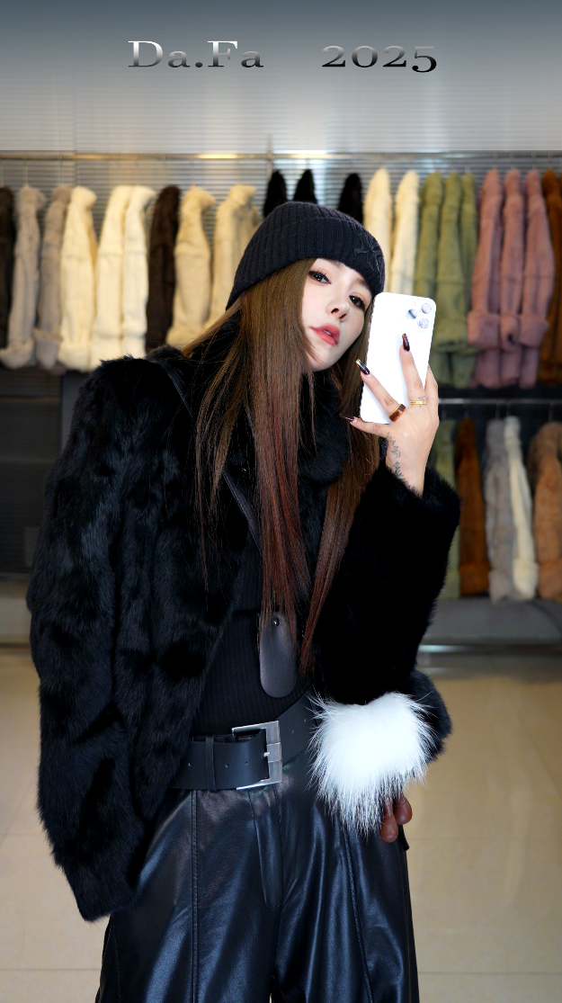 【大發专属50公分加棉款兔毛皮草】黑色女复古港风L秋冬时尚百搭短