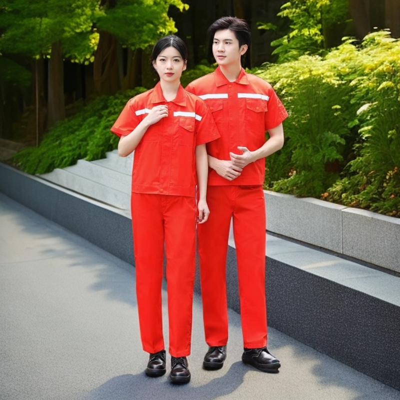 全工艺涤棉夏季短袖翻领耐磨反光工装制服夏季制服工作服装