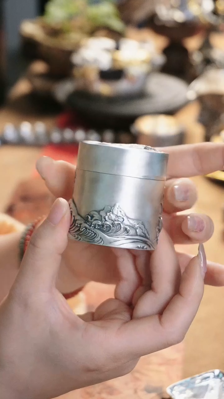 【闪购商品】纯银寿桃锦鲤茶叶罐