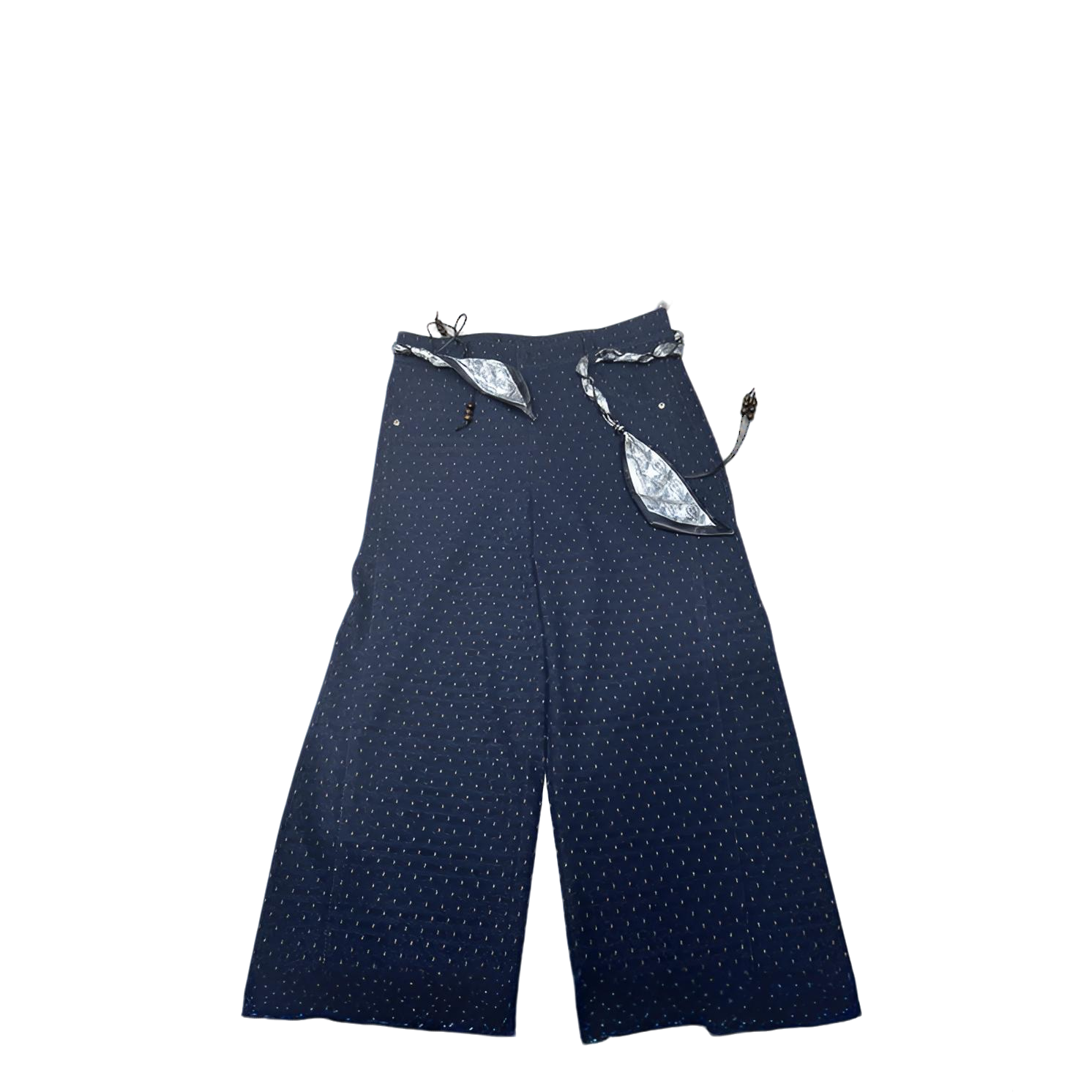 藏青色碎花慵懒风秋季休闲直筒阔腿裤女