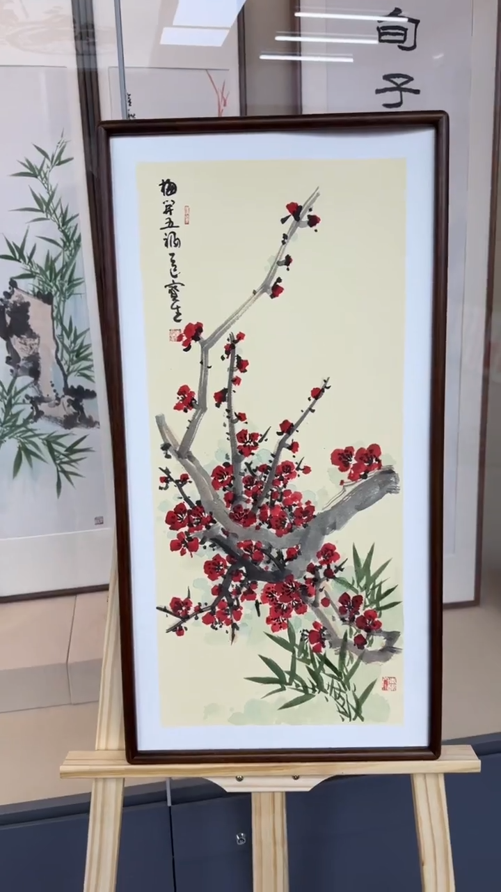 书法张老师精品手绘国画 梅花003 35*68带框