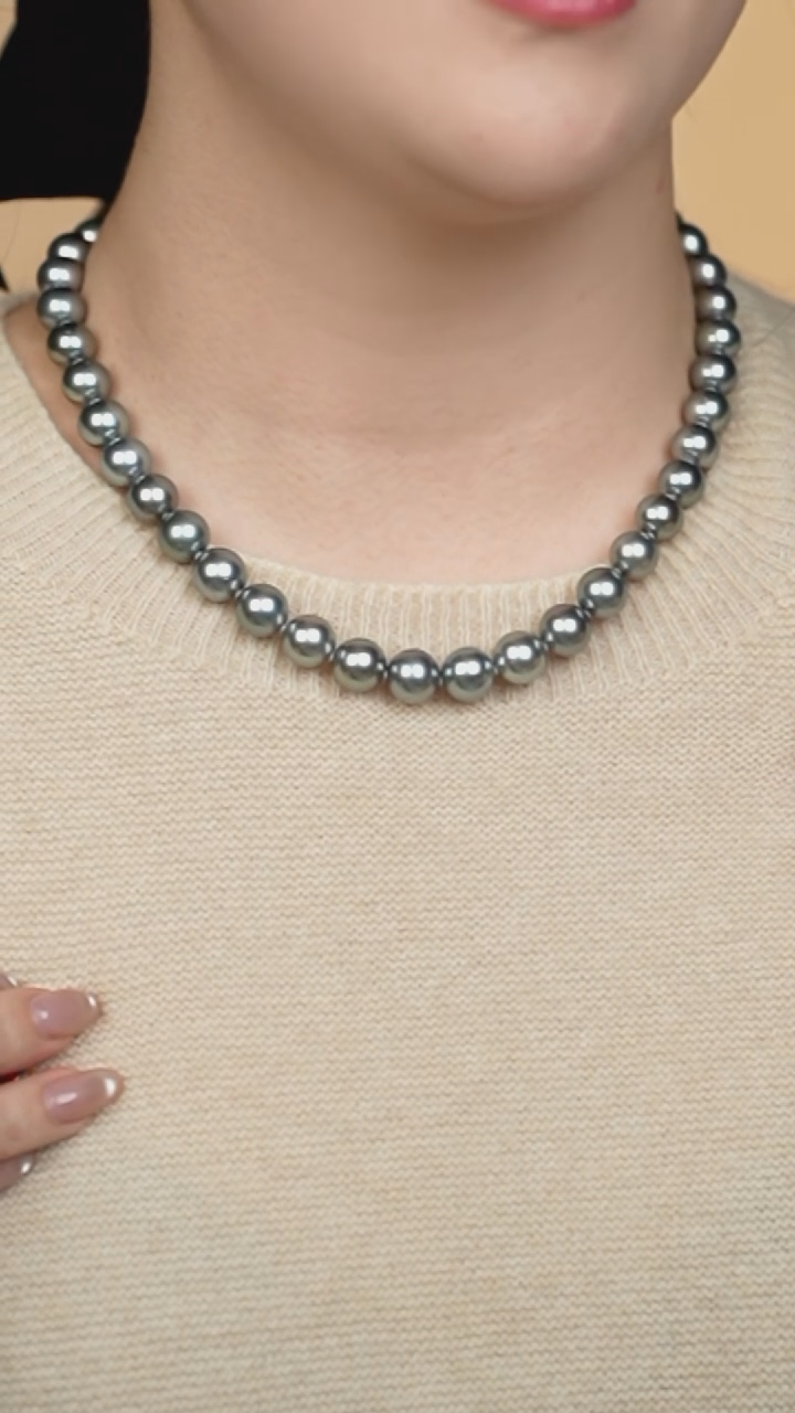 银S925镶嵌项链海水珍珠大溪地铂金灰OceanBlue串链