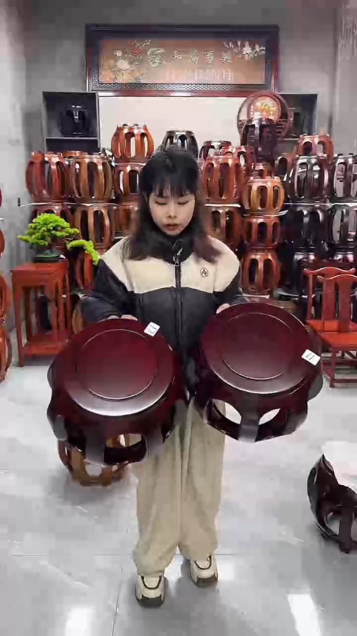 【闪购商品】花梨木类家具花梨木酸枝色小号鼓凳一对17号