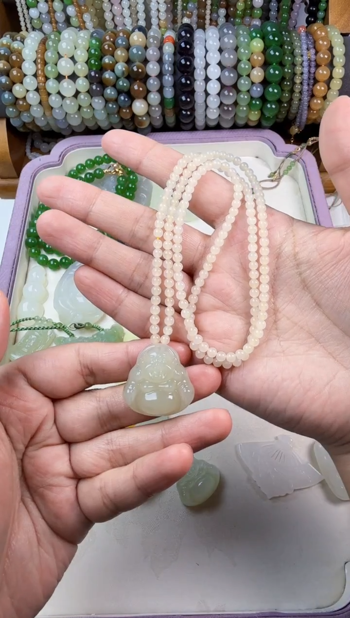 颈饰未镶嵌和田玉年**余弥勒佛搭配项链