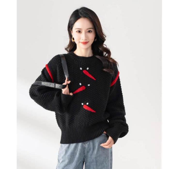 A179针织冬季女U型领套头款毛针织衫时尚慵懒风韩版休闲