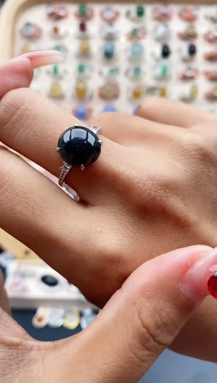 【闪购商品】翡翠戒指银S925镶嵌缅甸天然A货翡翠333  3+5