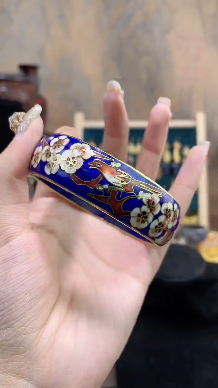 非遗手工景泰蓝开口银蓝镯子宝蓝