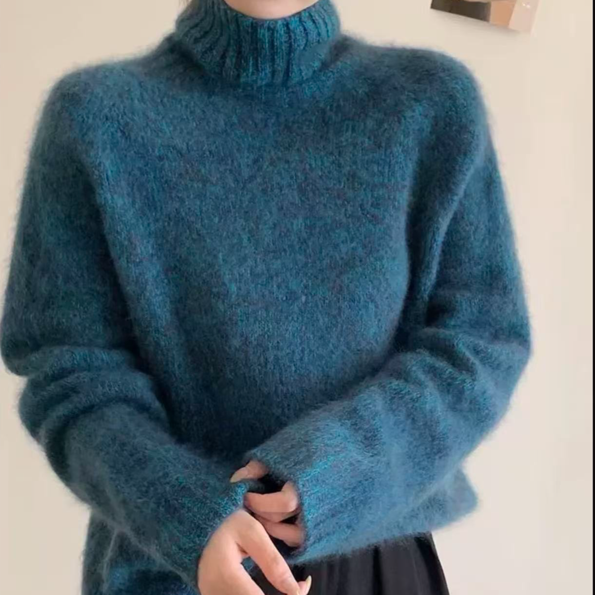 纯色堆堆领大码衫针织宽松型花纱中国码女厚款