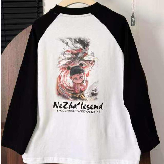 1065韩版2025春款儿童时尚潮流百搭休闲个性哪吒插肩袖长袖