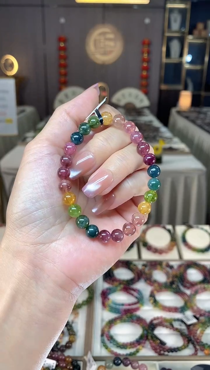 未镶嵌冰透体老矿碧玺色标单圈手串7mm+碧玺hon多样性发一条