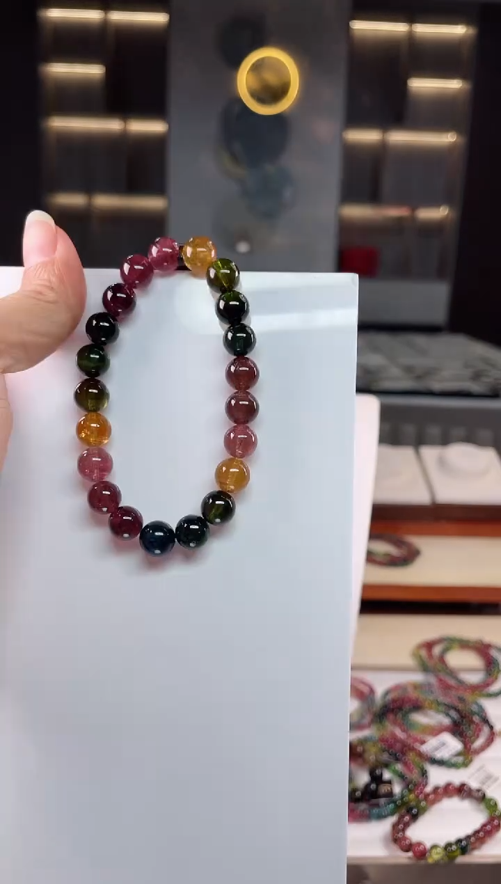 未镶嵌老矿碧玺彩虹单圈手串9mm+碧玺（多样性发一条）Q