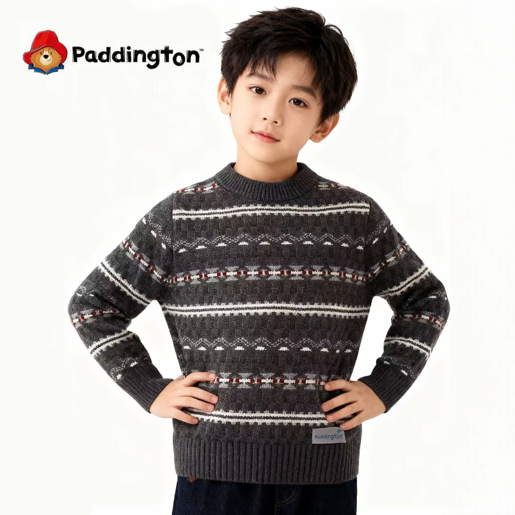 PADDINGTON/帕丁顿熊儿童加厚费尔岛提花毛衣男童装针织衫打底衫