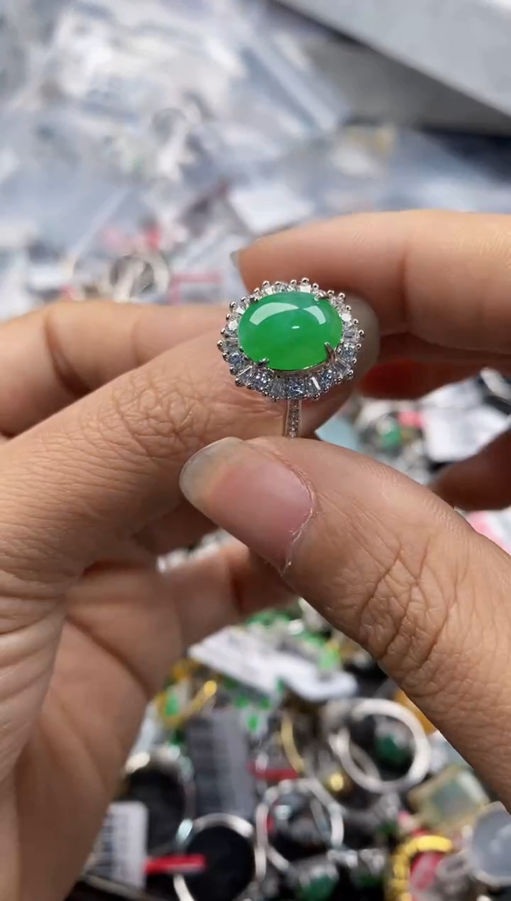 银S925镶嵌戒指翡翠666---8