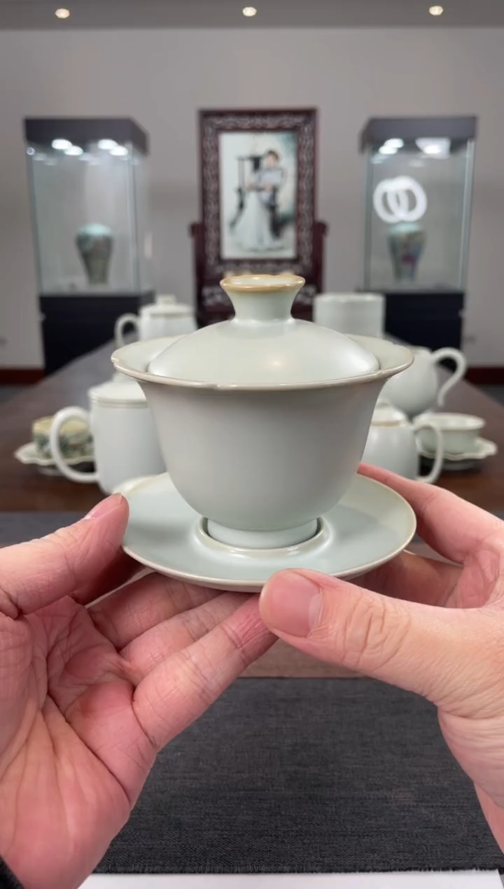 【闪购商品】杯子天青葵花三才盖碗 容量165cc