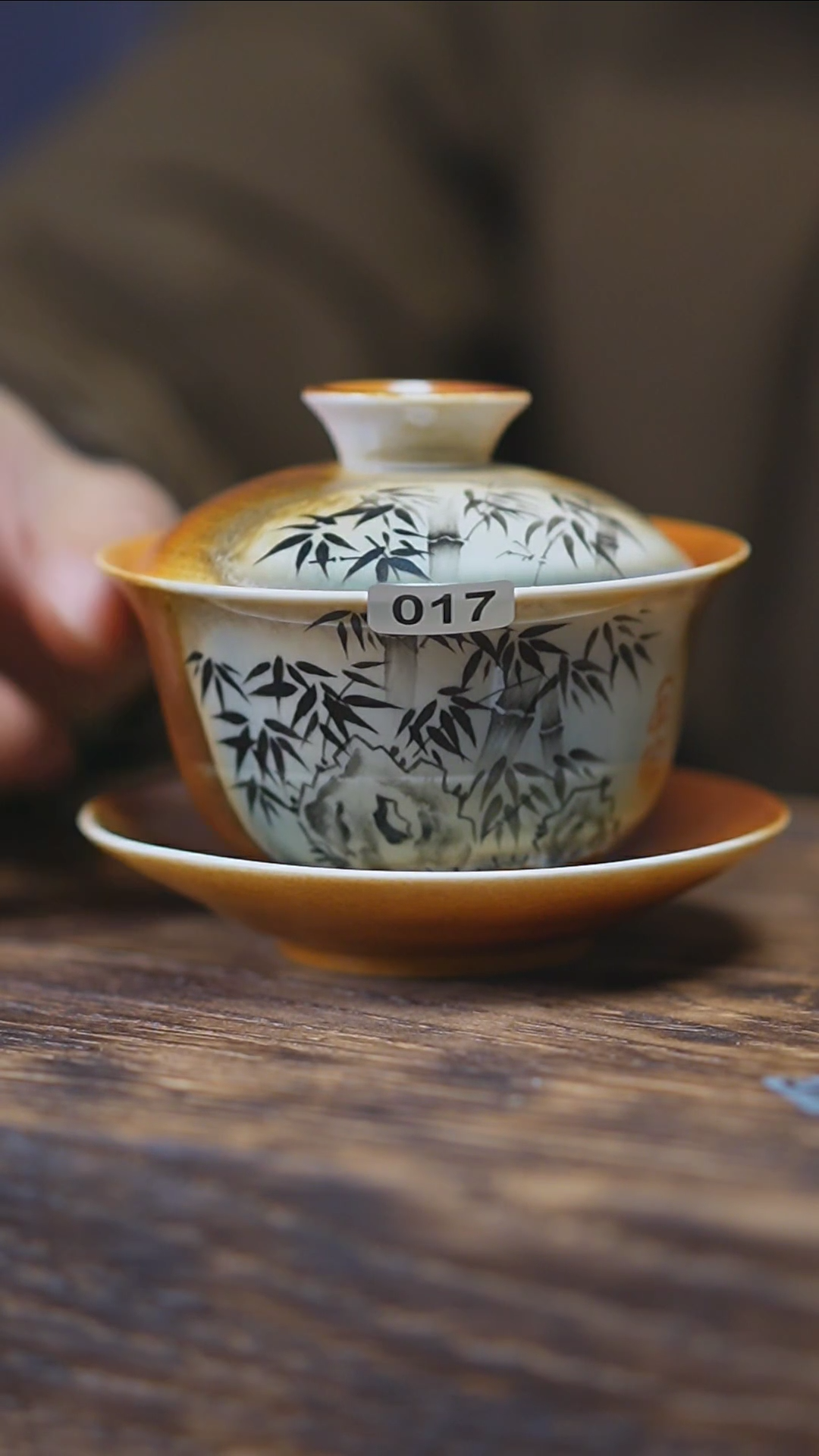 【闪购商品】017景德镇手绘墨竹三才盖碗