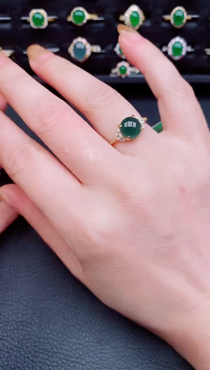 【闪购商品】翡翠戒指银S925镶嵌天然a货翡翠10