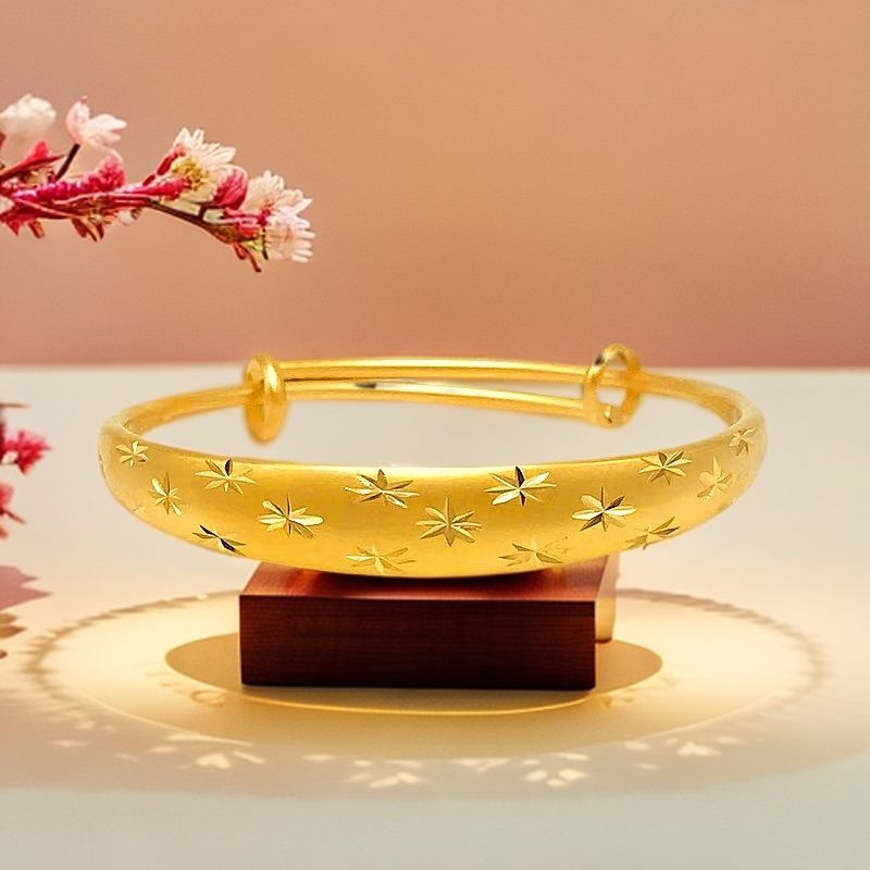 铜合金手镯 精工时尚金色满天星可调节百搭女款推拉手镯