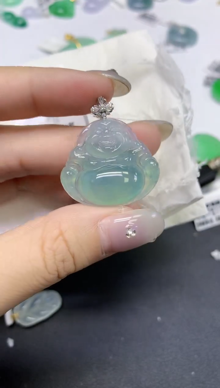 颈饰18K金镶嵌翡翠天然缅甸翡翠A货百元以上9元证书费自理