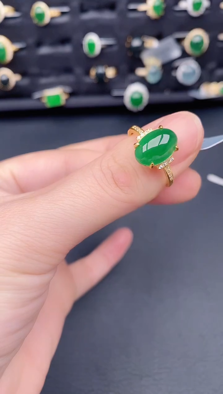 银S925镶嵌戒指翡翠天然a货翡翠293