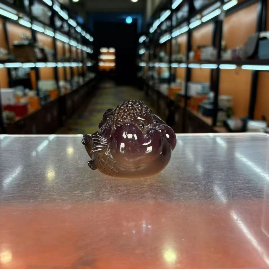 茗香瓷器 变色泡泡鱼茶宠（大号-绿）-5989