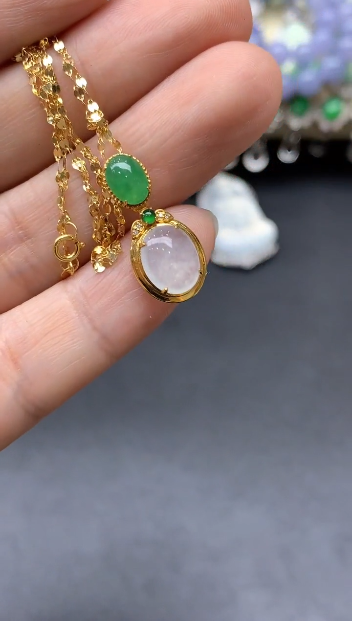 颈饰18K金镶嵌翡翠321-中国好珍宝