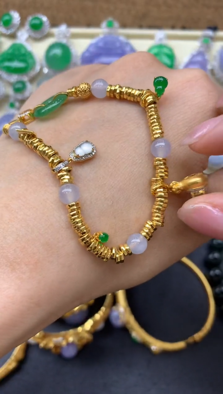 【闪购商品】翡翠手串18K金镶嵌435-中国好珍宝