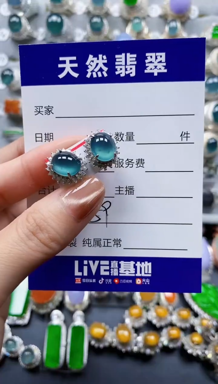 翡翠银S925镶嵌耳饰0559