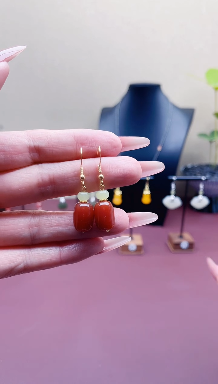 未镶嵌耳饰玛瑙/玉髓00红色老型