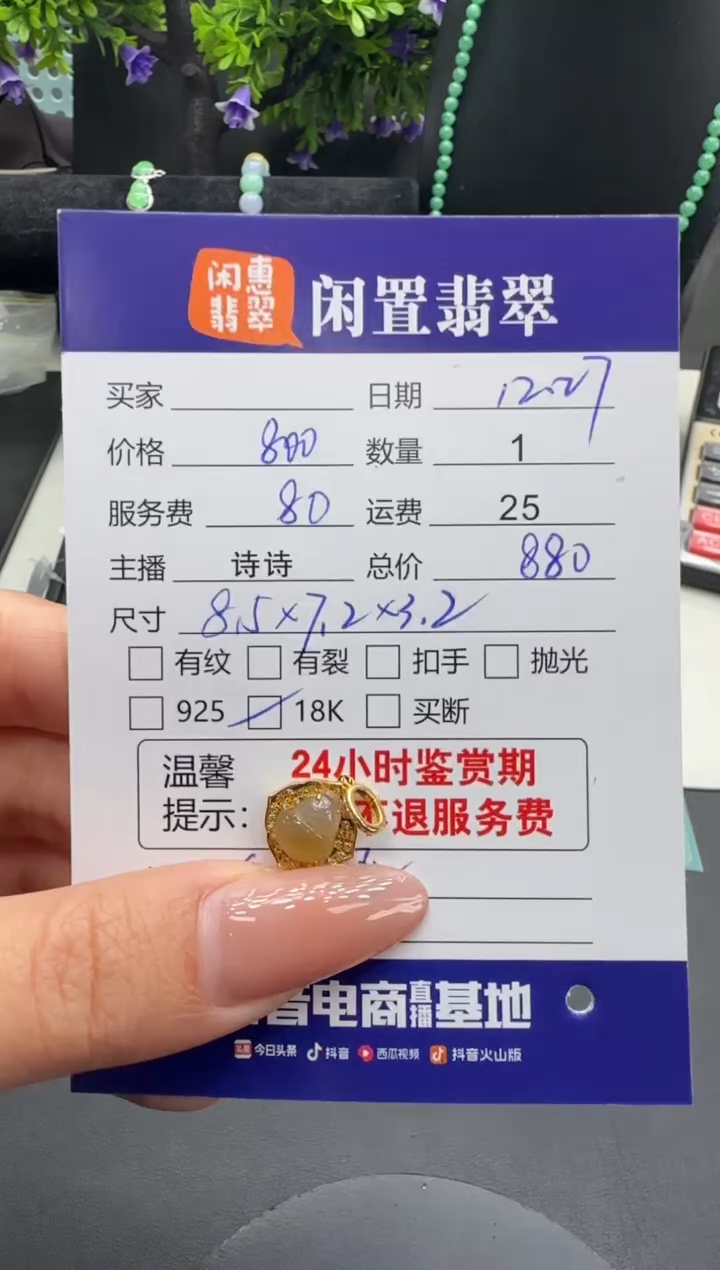 吊坠(不含链)18K金镶嵌翡翠翡翠吊坠