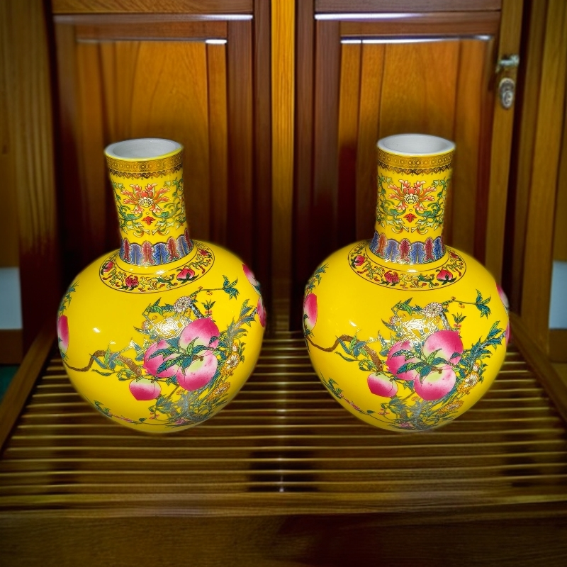 ZY-DP-A523黄色九桃五福天球对瓶礼盒装-胡