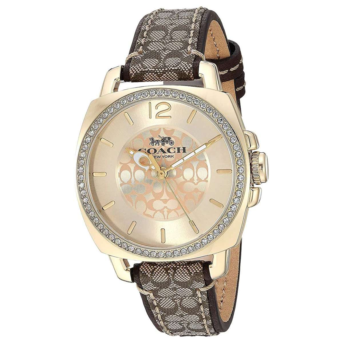 【全球购】COACH蔻驰 时尚镶钻表盘老花皮带石英手表 14503150 